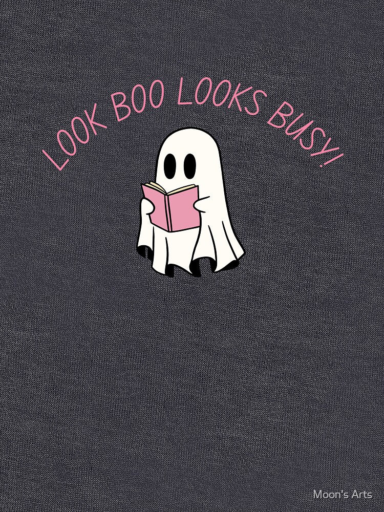Look Boo is Busy – Kawaii Cute Bookworm Ghost Sticker by Moon's Arts
