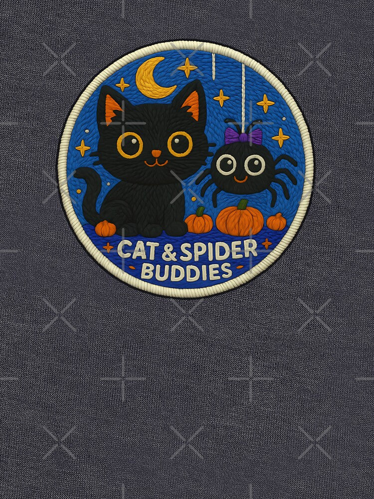 Halloween Cat & Spider Embroidery Patch – Cute Black Cat with Friendly Spider Design by Nuist25