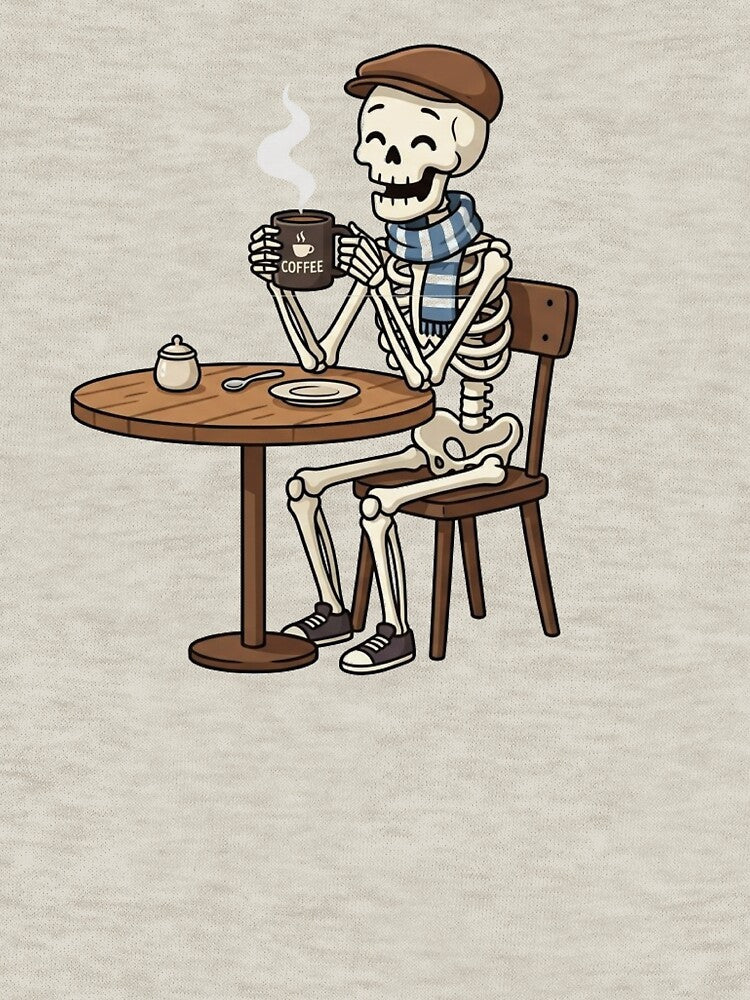 Skeleton Drinking Coffee - Funny Vintage Art by SlawOnly