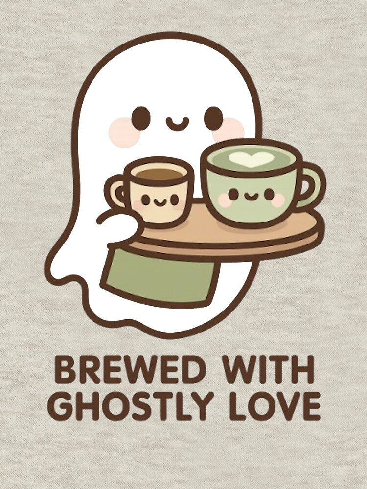Ghost Barista with Smiling Coffee Cups – Cute Halloween Café Gift by kakaworld
