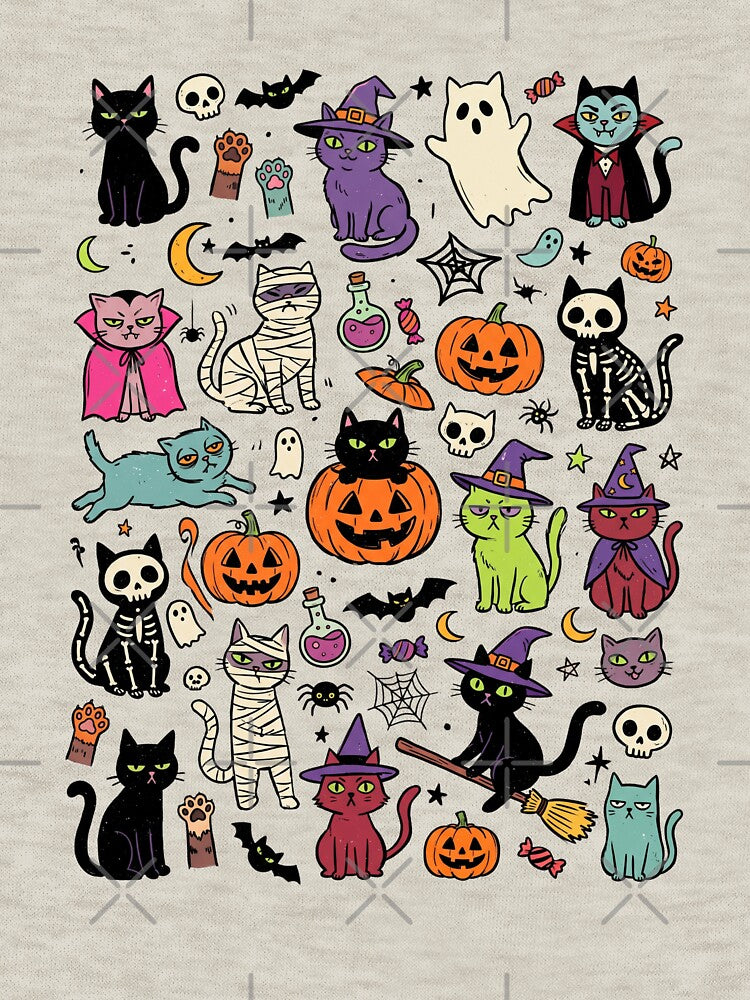 Halloween Cats Pattern - Spooky Cute Black Cats by dudelinart