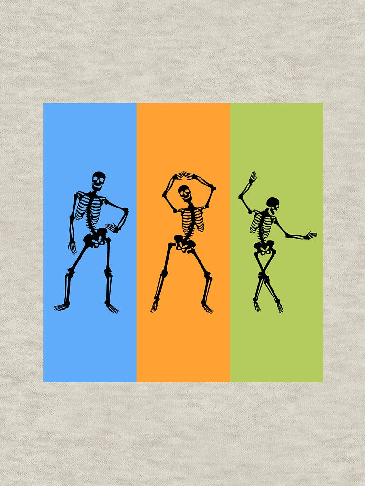 Dancing Vintage Skeletons blue yellow green by Remek-Design