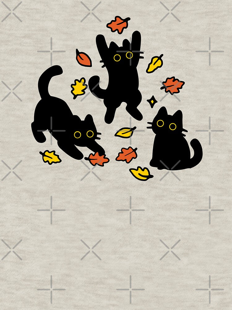Black cat and fall leaves by Yinny Design