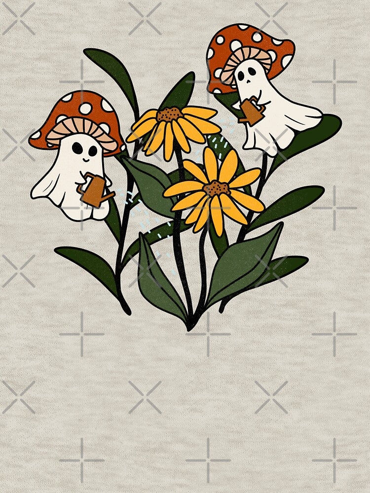 Mushroom Ghosts Watering Flowers by PepperLime