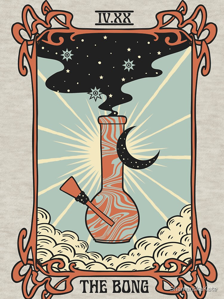 cannabis tarot card, retro t-shirt print, marijuana bong by ShamanskaKate
