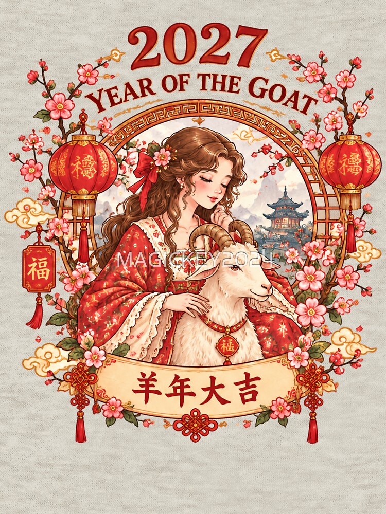 2027 Year of the Goat Chinese New Year Floral Zodiac Art by MAGICKEY2024