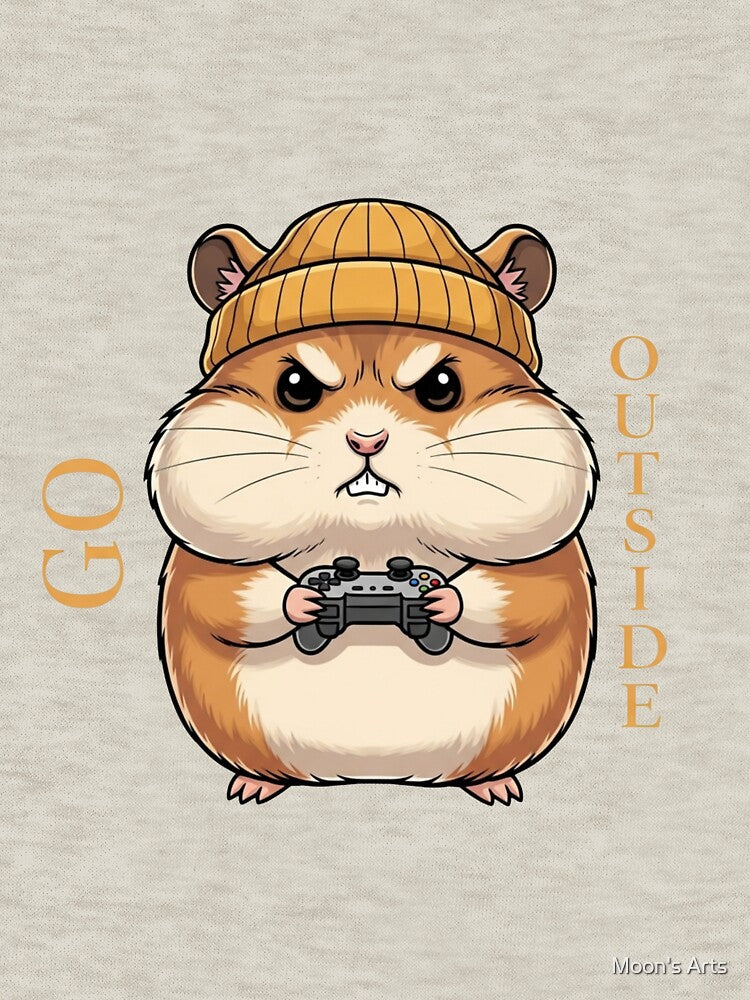 Go Outside Touch Grass Gamer Hamster Funny Sarcastic by Moon's Arts