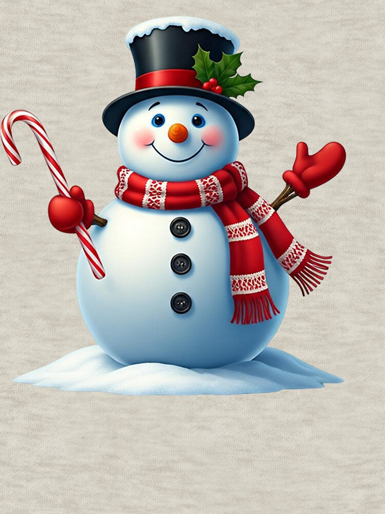 Cheerful Snowman with Candy Cane and Top Hat – Festive Winter Holiday Art by PixelVibe782