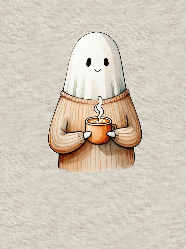 Cozy Ghost with Coffee | Cute Halloween Autumn Art by Ombrya