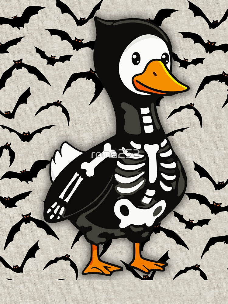 A DUCK DRESSED AS A SKULL WITH BATS IN THE BACKGROUND by roma252