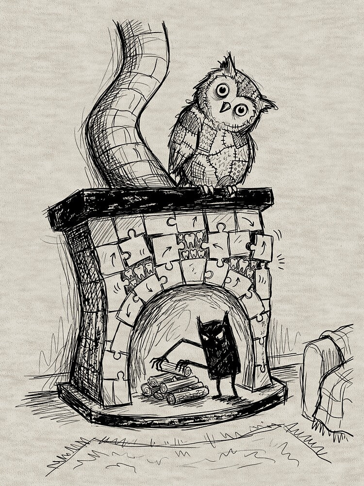 Watchful Patchwork Owl - Haunted House by bapupa