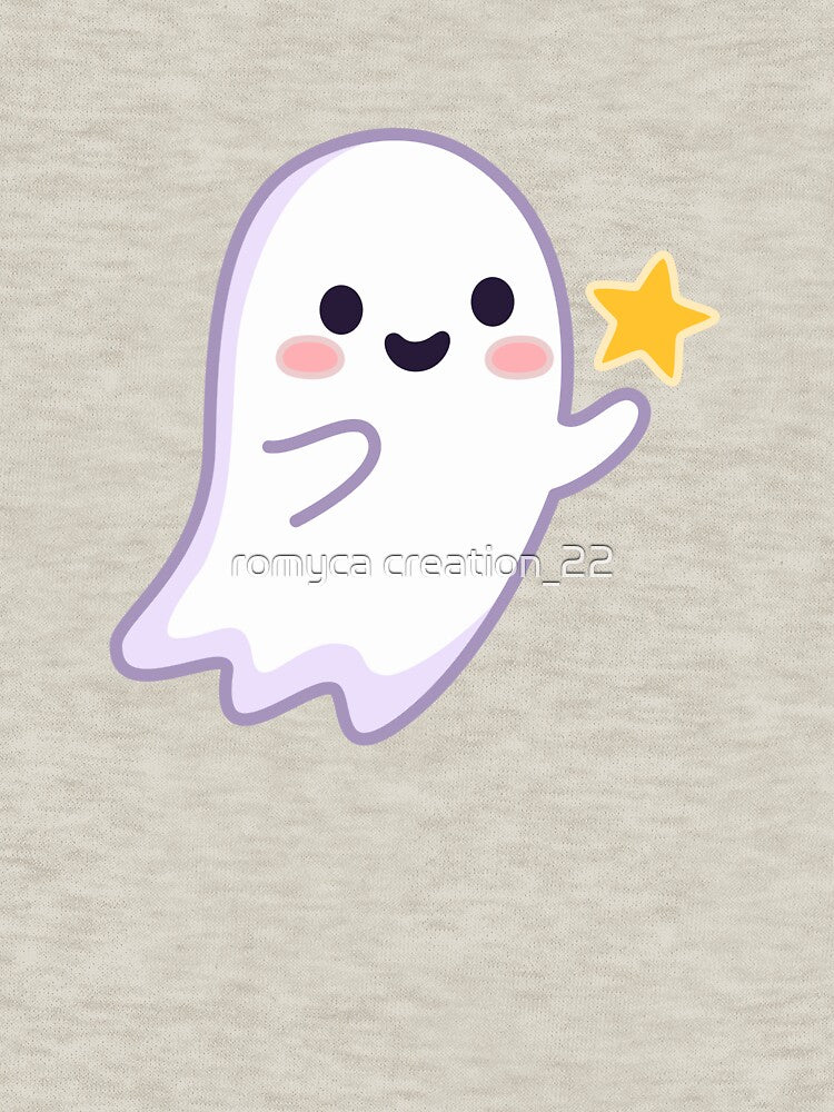 Cute Kawaii Ghost Holding a Star | Happy Halloween Ghost Cartoon Illustration by romyca creation_22