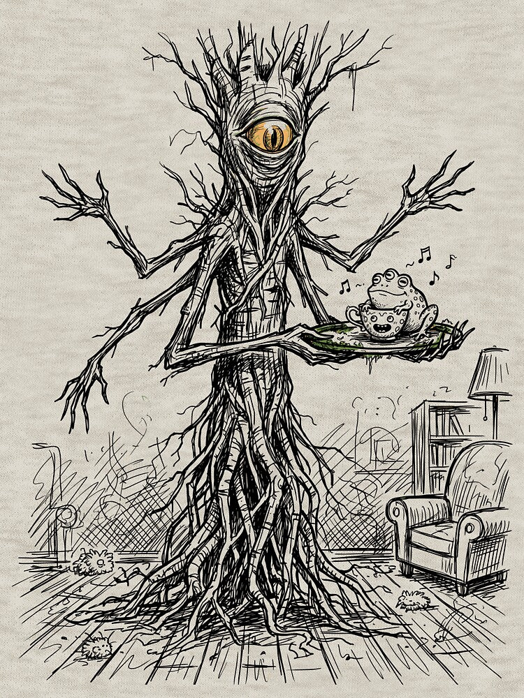 Gnarled Root Butler with Spindle-Legged Tea Tray - Haunted House by bapupa
