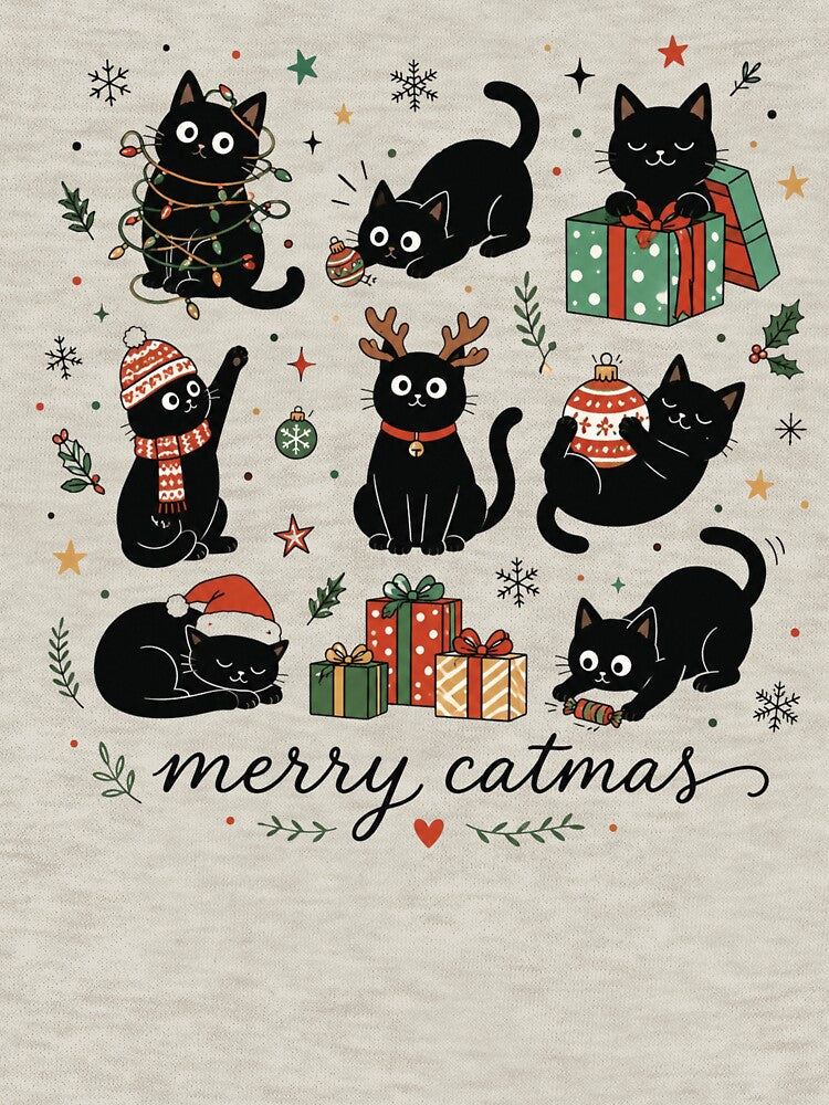 Christmas Cat Catmas Meow Holiday, Funny Black Cat Xmas Festive Kitty Gift by Quiajia