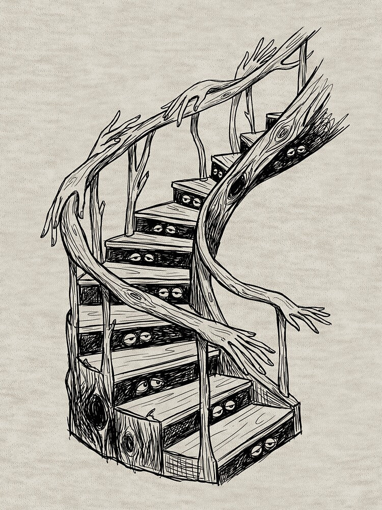 Grasping Timber Staircase with Blink-and-Shut Risers - Haunted House by bapupa