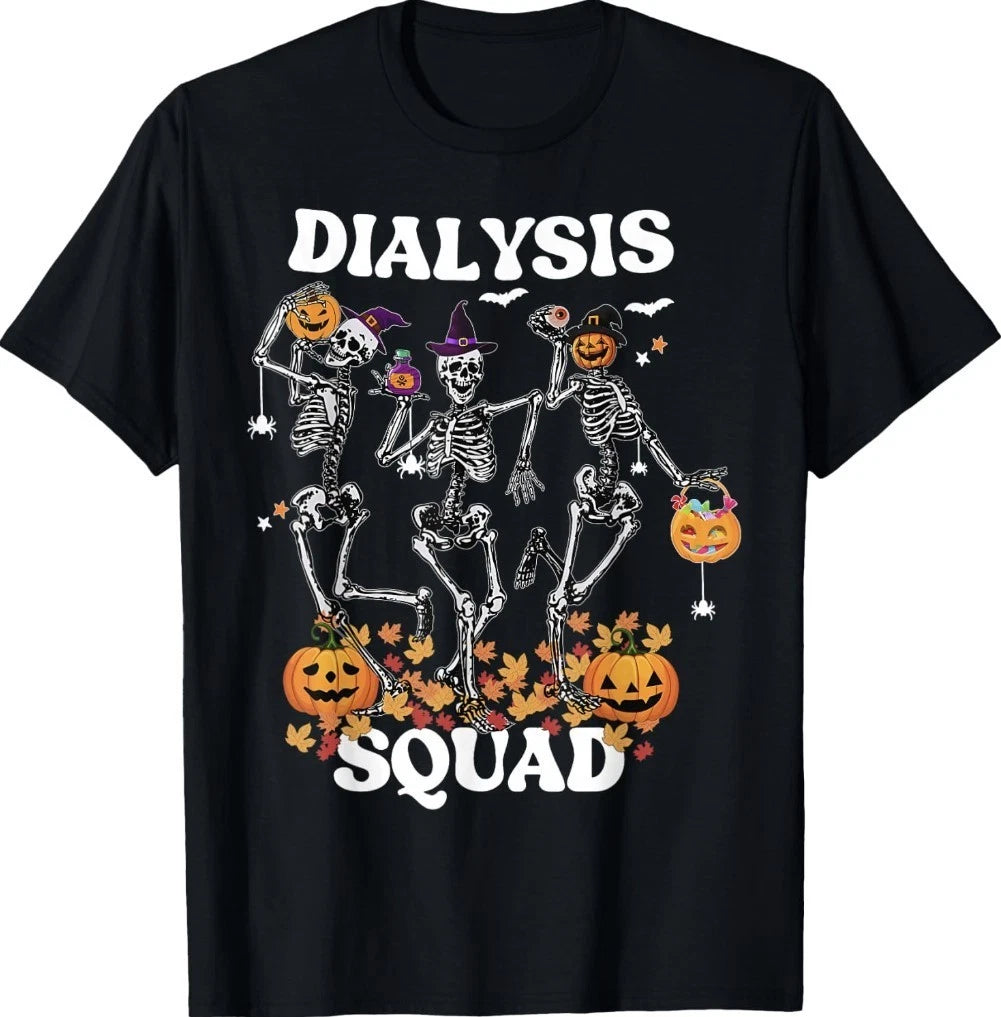 Spooky Dialysis Squad Nurse Skeleton Dancing Dialysis Tech T-Shirt