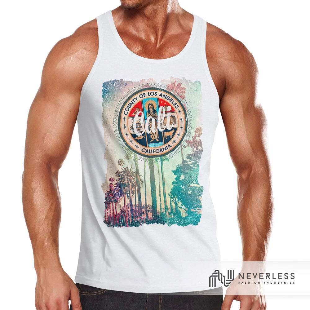 Men's Tank Top California Beach Sunset Palm Trees Los Angeles Retro Neverless®