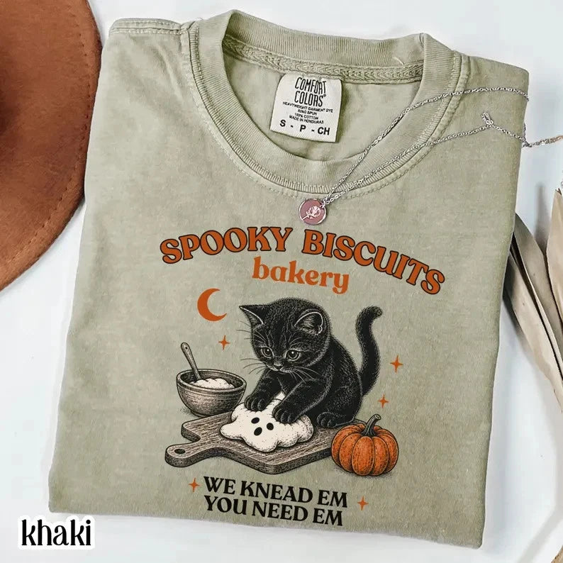 Comfort Colors Kitty Biscuits Shirt - Spooky Season Black Cat Halloween Tee