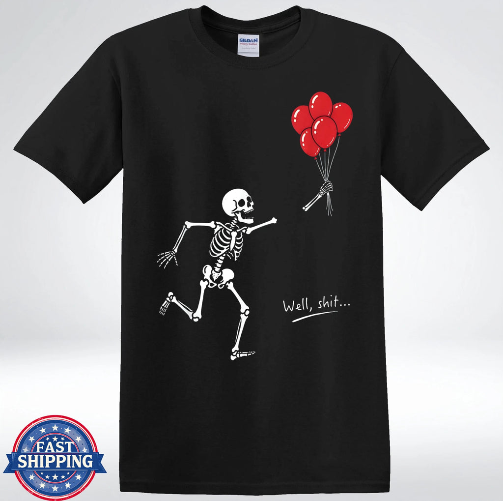 Skeleton Red Balloons Sarcastic Funny Halloween Dark Humor T-Shirt