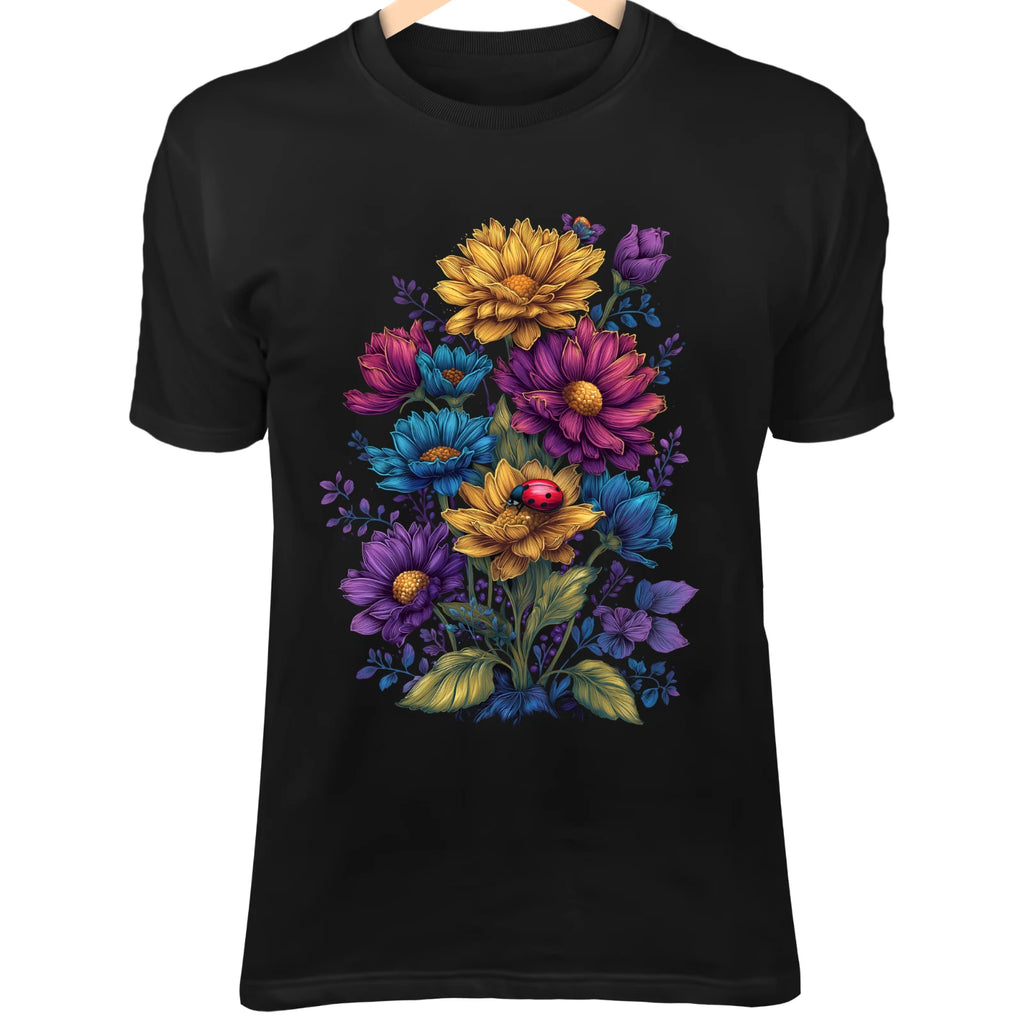 Whimsical Wildflower Cluster - Yellow, Purple, Blue Blooms & Ladybug Glow