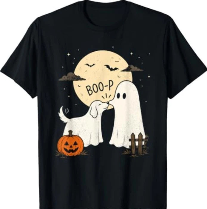 Retro Boo Boo-p Dog Ghost Funny Halloween Dog Lovers Dog T-Shirt