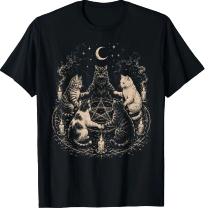Funny Cat Moon Vintage Retro Halloween T-Shirt
