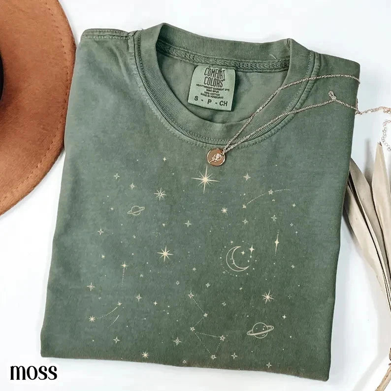 Celestial Stars Comfort Colors® Shirt Moon And Stars Graphic Tee Boho Astrology