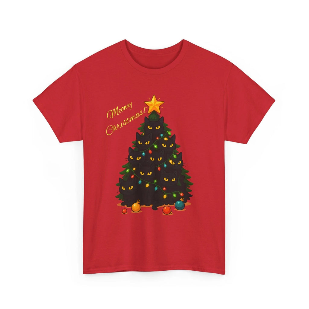 Meowy Christmas Cat Tree Shirt | Funny Black Cat Holiday Tee