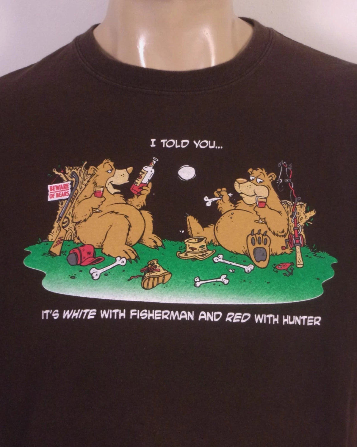 vintage 00s Y2K Novelty Beware Of Bears T-Shirt Funny SZ L