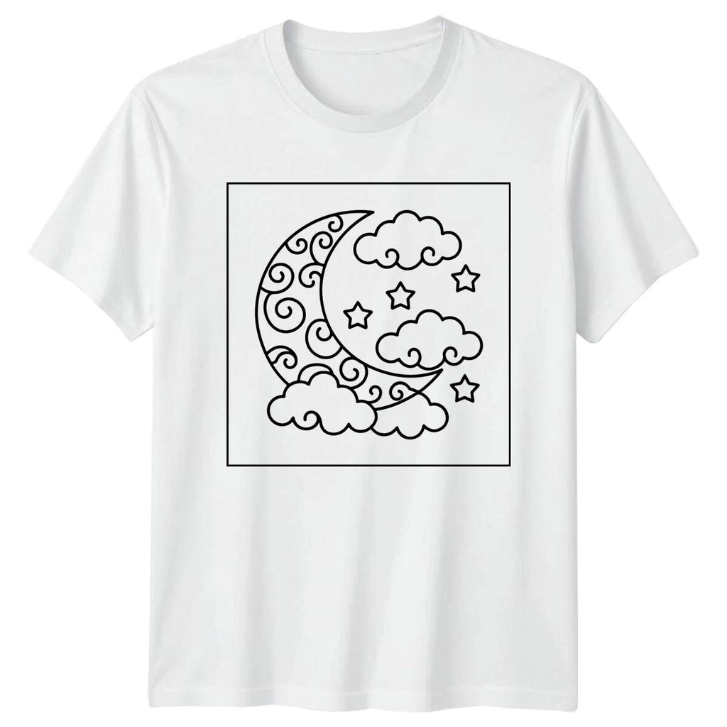 Crescent Moon Stars Clouds Celestial Design Mens T-Shirt Womens Tee