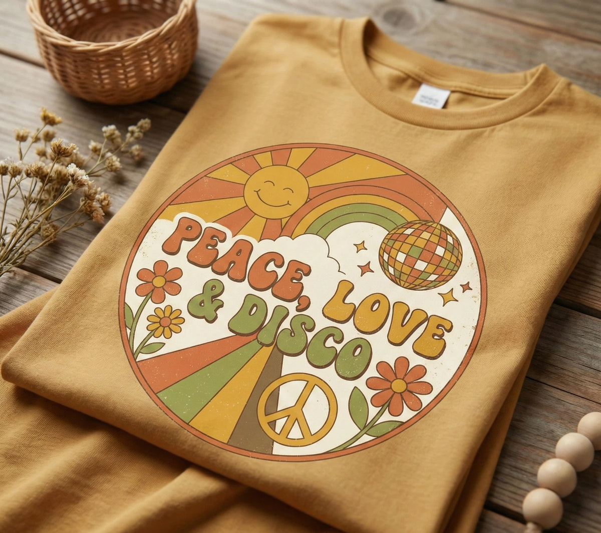 Peace Love Disco Retro T-Shirt | 70s Disco Shirt | Vintage Groovy Graphic Tee