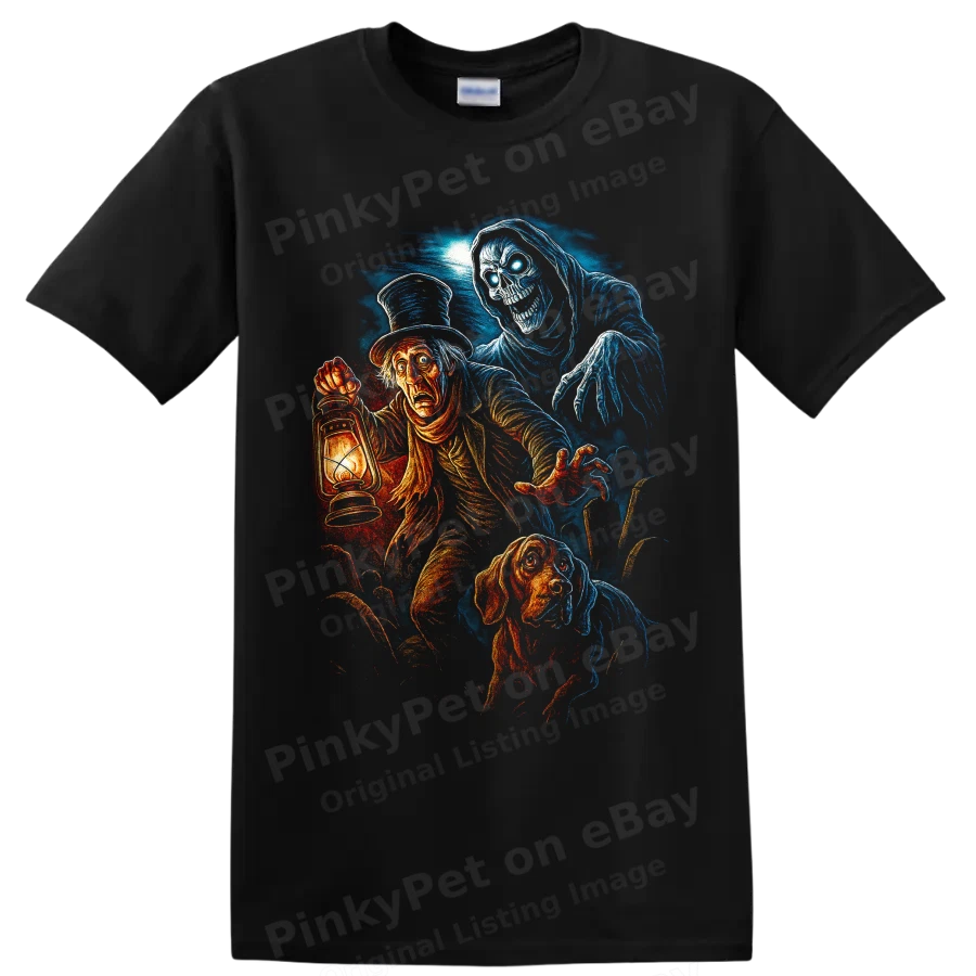 Haunted Mansion Caretaker and Dog Halloween Horror Spooky T Shirt Gothic Tee