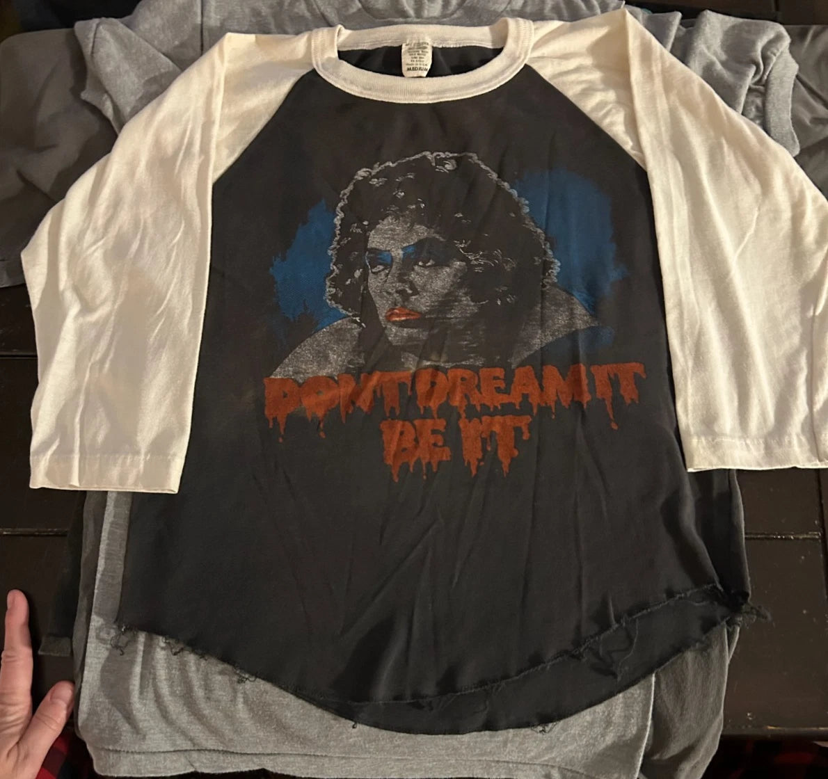 Vintage 80s Rocky Horror Picture Show Raglan Shirt Lips Tim Curry Medium RHPS It