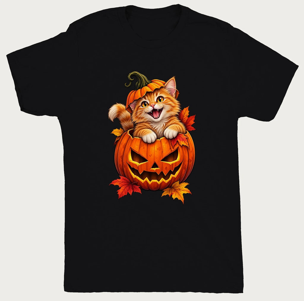 Cat T Shirt Halloween Pumpkin Patch Pounce Painterly