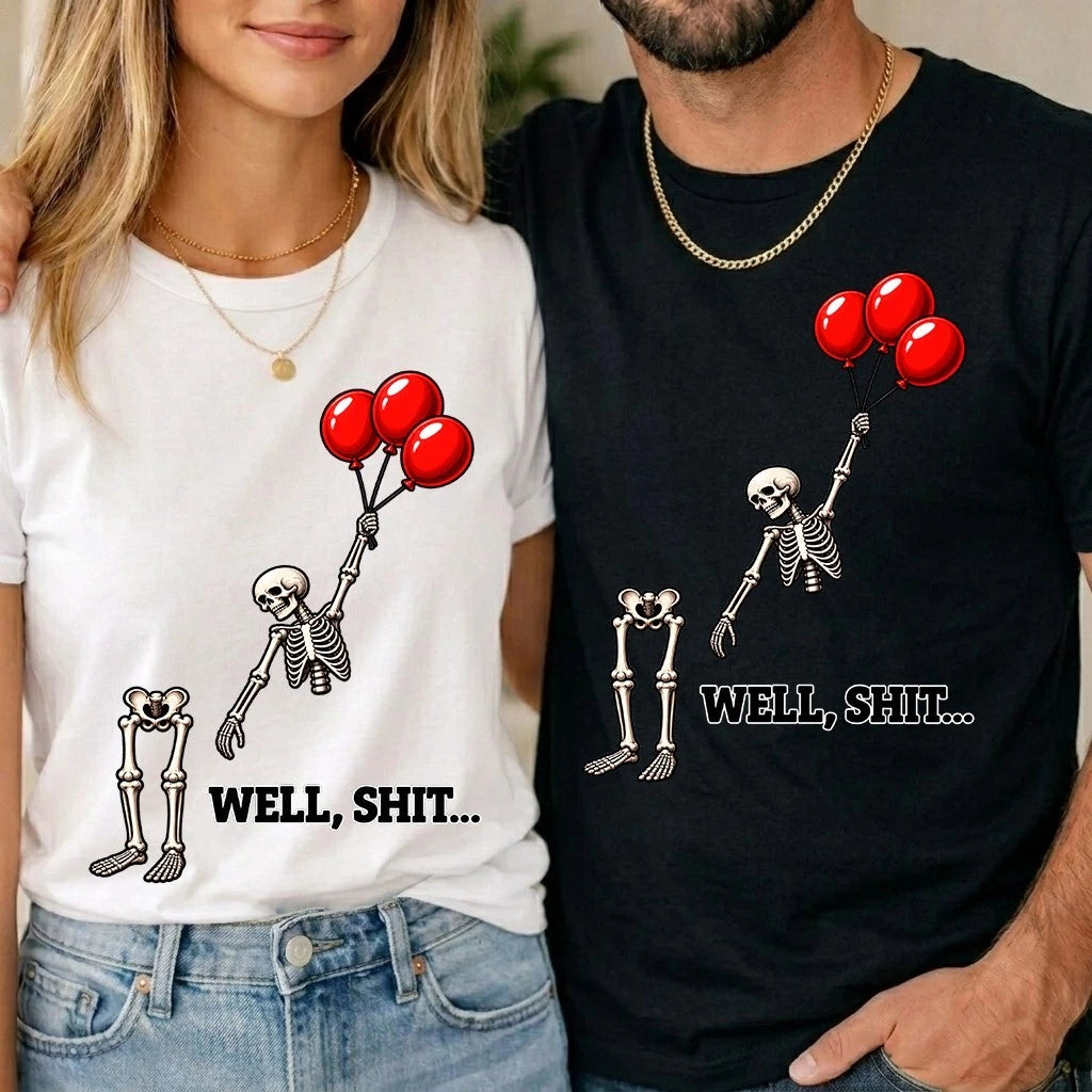 Funny Skeleton Lost Balloon Halloween Dark Humor T Shirt Unisex Mens Gift Tee