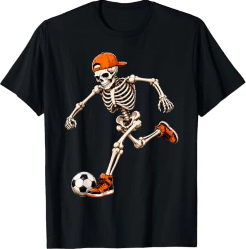 Funny Skeleton Playing Soccer Halloween Men T-Shirt