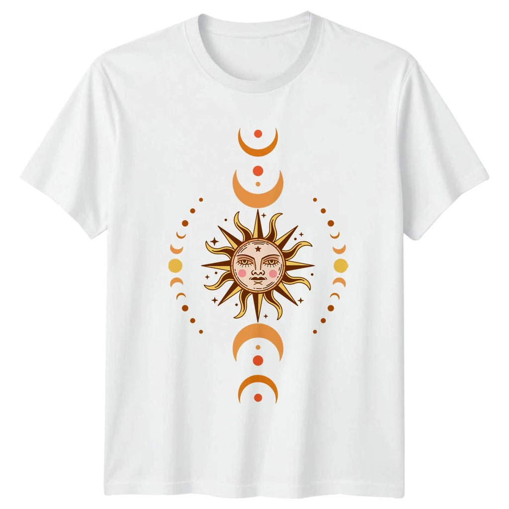 Celestial Sun Moon Stars Graphic Unisex Tee Mystical Design Top Apparel