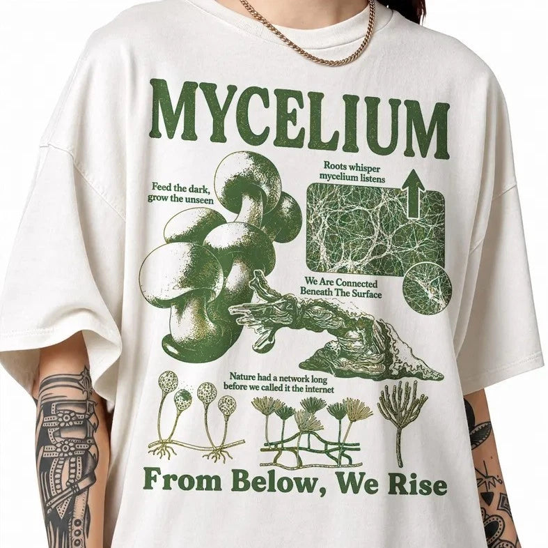 Mycelium Vintage T-Shirt, Mushroom Biology Diagram Tee, 90s Forest Ecology Scien