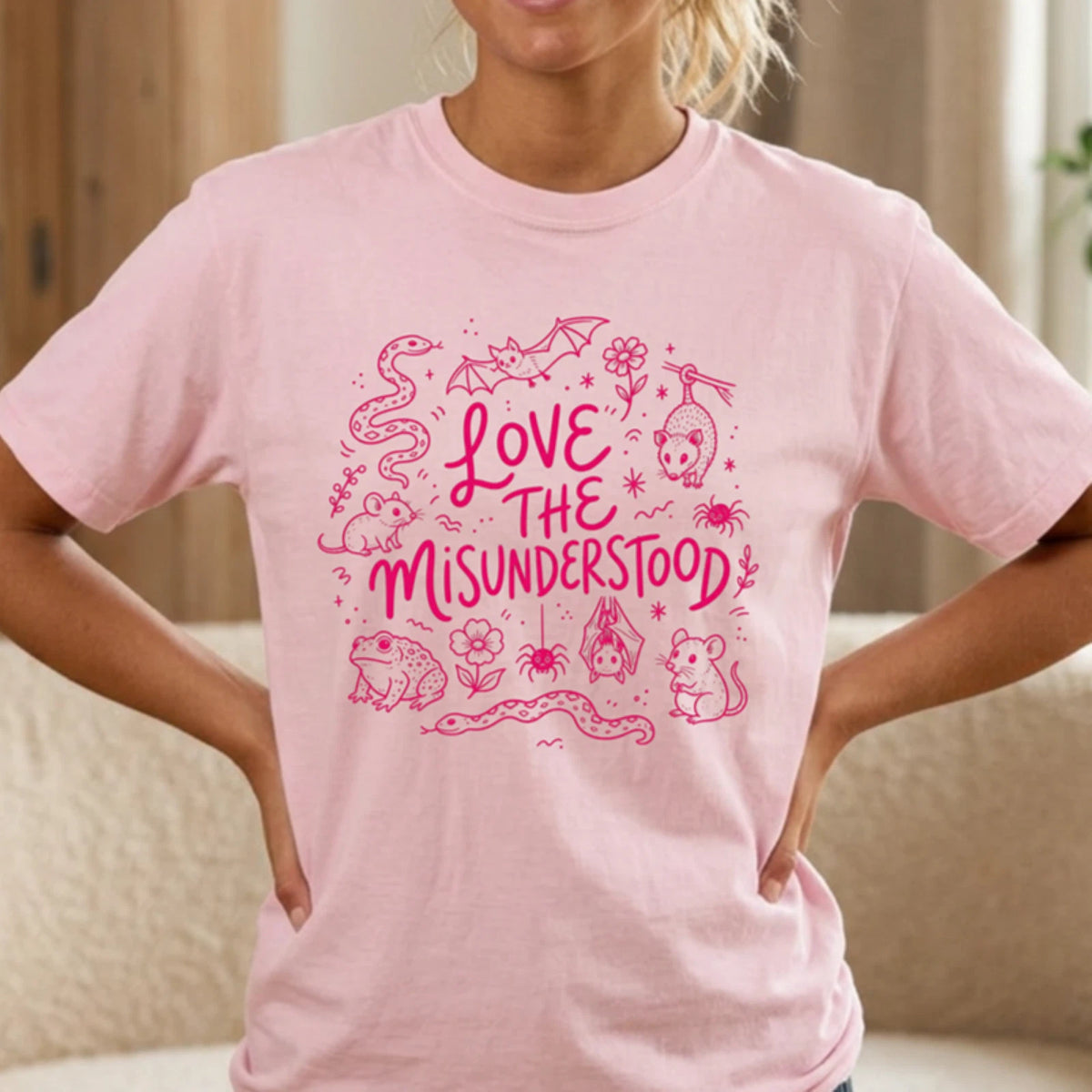 Love the Misunderstood Shirt, Creepy Cute Animal Tee, Pink Goblincore Wildlife