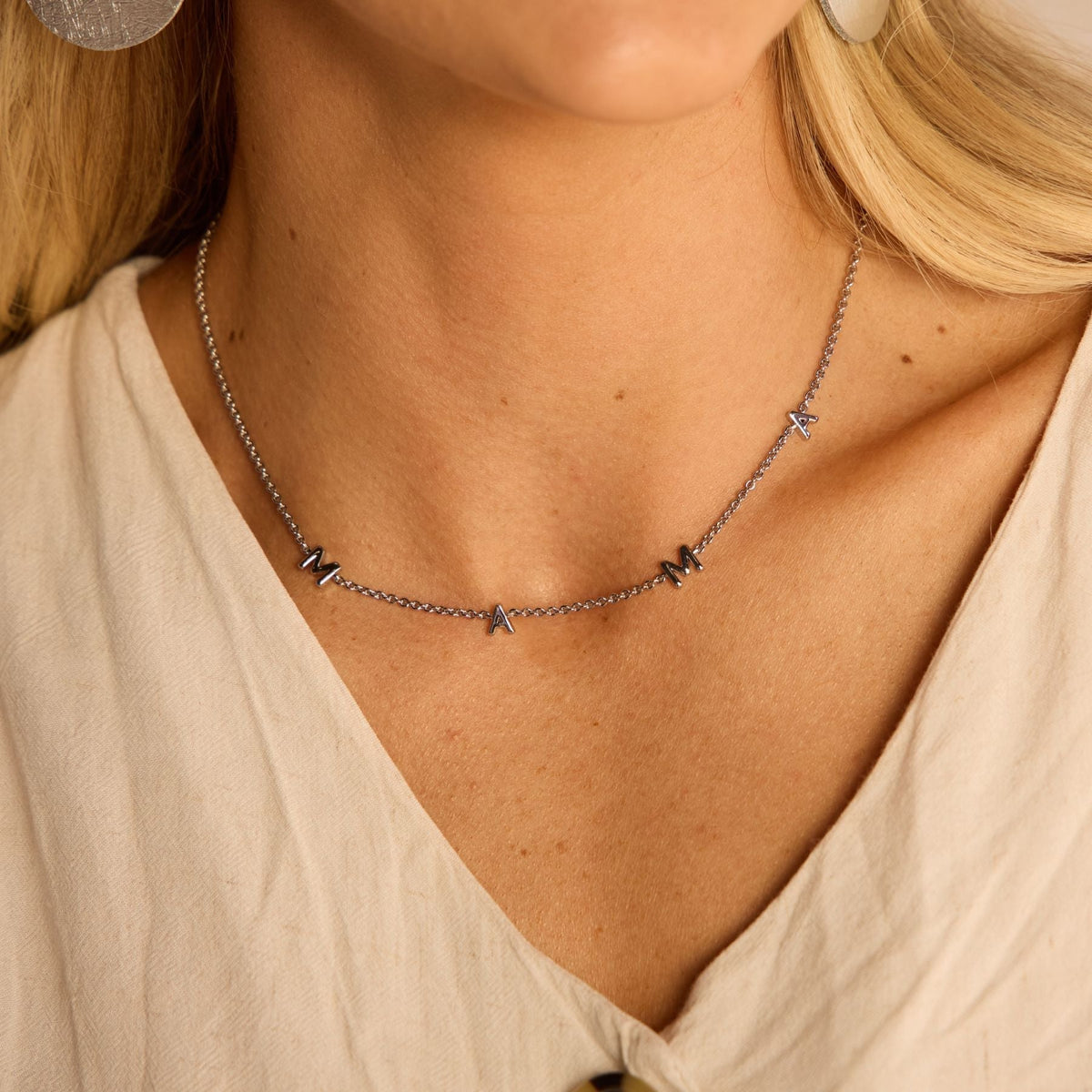 Silver MAMA Initial Necklace