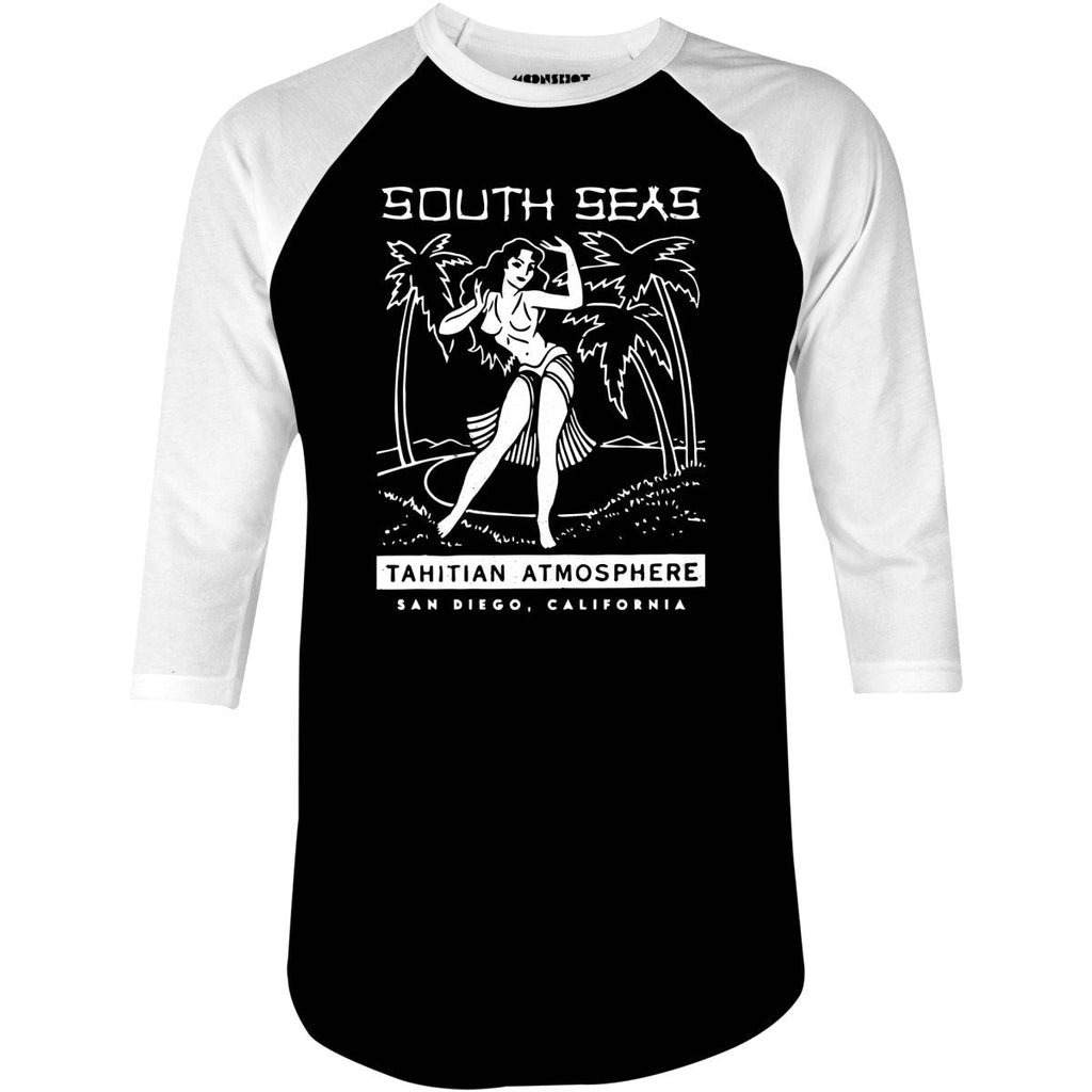 South Seas - San Diego, CA - Vintage Tiki Bar - 3/4 Sleeve Raglan
