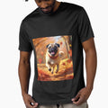 Fawn Fall Pug Leaves by a boy and a pug