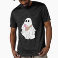 Cute Ghost with Drink | Spooky Season Aesthetic Art by scanusha1979