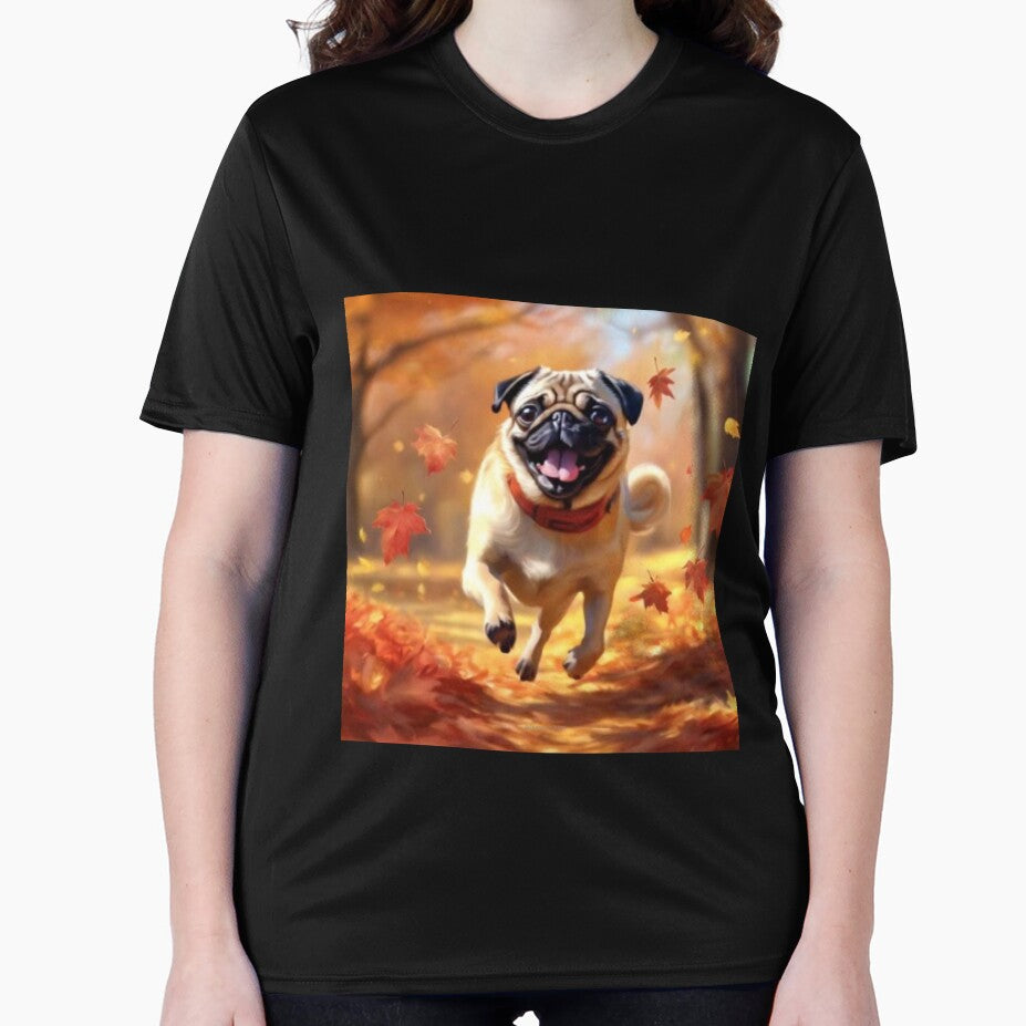 Fawn Fall Pug Leaves by a boy and a pug