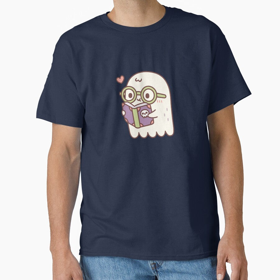 Cute Ghost Reading A Book With A Skull by rustydoodle