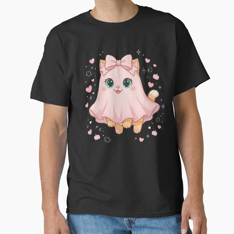 Cute Pink Ghost Cat Halloween Kawaii Spooky Season Kitty by Luna's World - Moody Vibes Studio