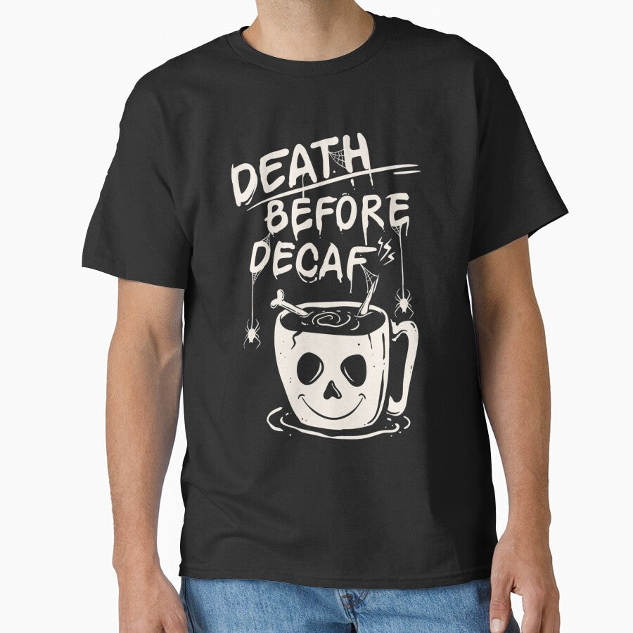 death before decaf coffee illustration Halloween 2020 mask sticker T-Shirt by zugharo2019
