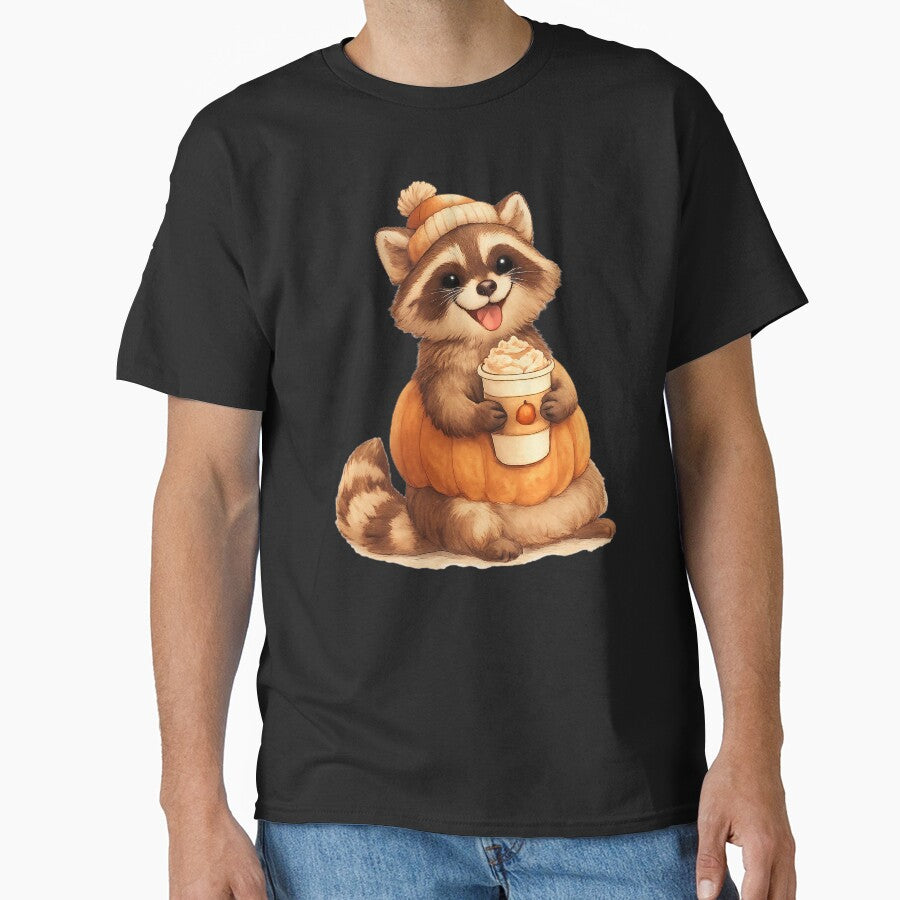 Raccoon Pumpkin Spice Latte Design | Cute Fall Trash Panda Tee by MOCH- ART