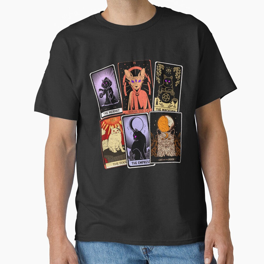Cat Tarot Cards T-Shirt, Halloween Cats Card Deck, Unisex Tee by Holiday-Art