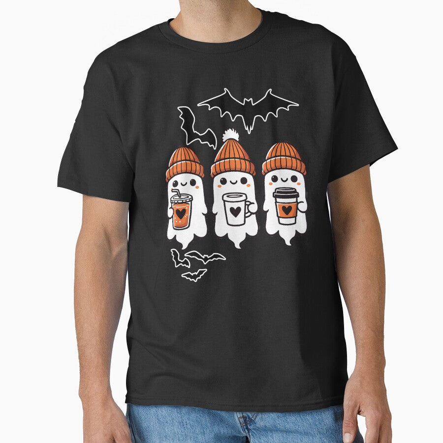 Cute Ghosts with Autumn Drinks Halloween Design by CanyonGarageArt